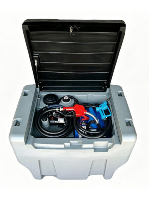 Estanque transportable diesel  400 litros diesel + 50 litros Adblue,tanque de combustible diésel con bomba de transferencia eléctrica de 12 V,boquilla de combustible, bloqueo de seguridad