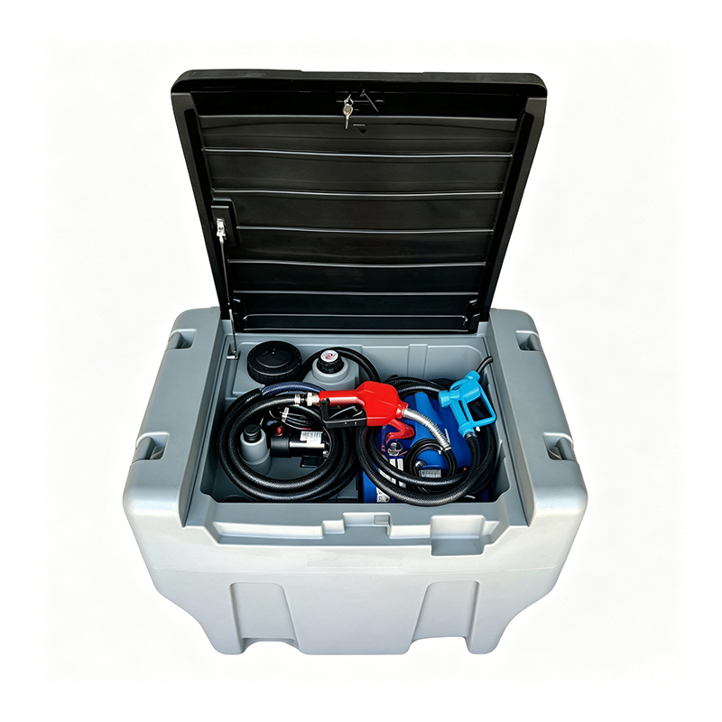 1 Estanque transportable diesel 400 litros diesel + 50 litros Adblue,tanque de combustible diésel con bomba de transferencia eléctrica de 12 V,boquilla de combustible, bloqueo de seguridad