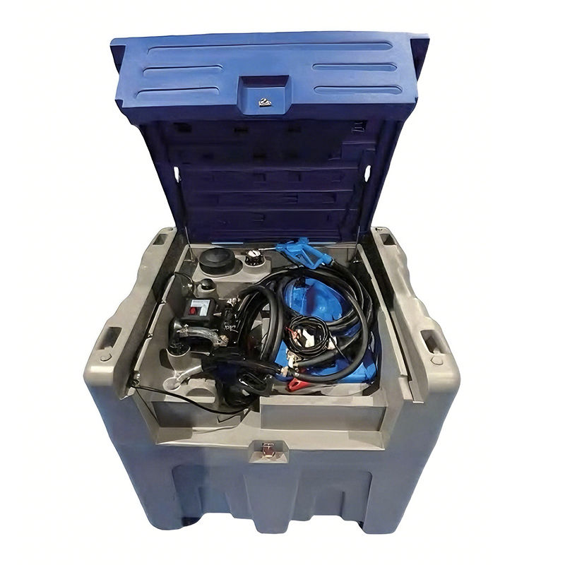 Estanque transportable diesel 600 litros diesel + 50 litros Adblue,tanque de combustible diésel con bomba de transferencia eléctrica de 12 V,boquilla de combustible, bloqueo de seguridad,color gris